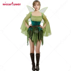 miccostumes Women's Elf Medieval Green Fairy Dress Magical Elf Dress and Belt with Wings Halloween Cosplay Costumes