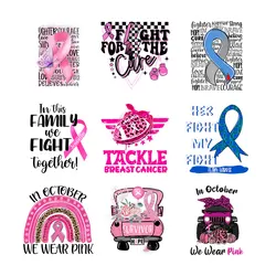 Heat Stickers Iron On Transfers Caring Breast Cancer For Clothing Thermoadhesive Fusible Patch T-Shirts DIY T15039