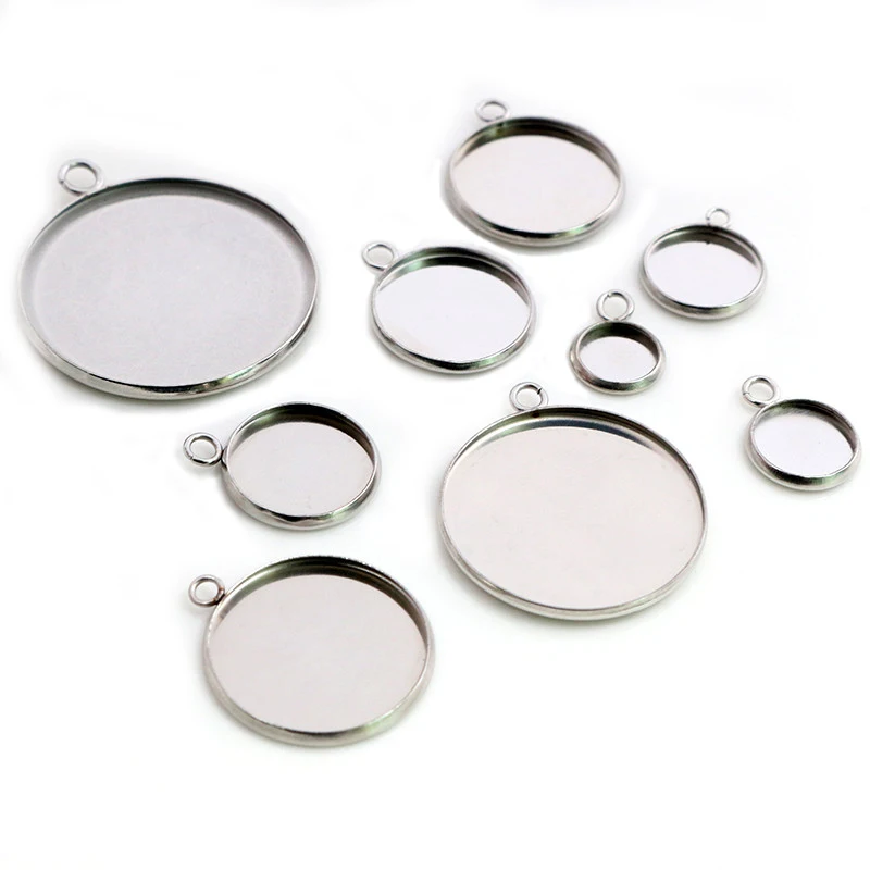 Stainless Steel Material 8-30mm Inner Size New Fashion One Loop Style Cabochon Base Cameo Setting Charms Pendant Tray