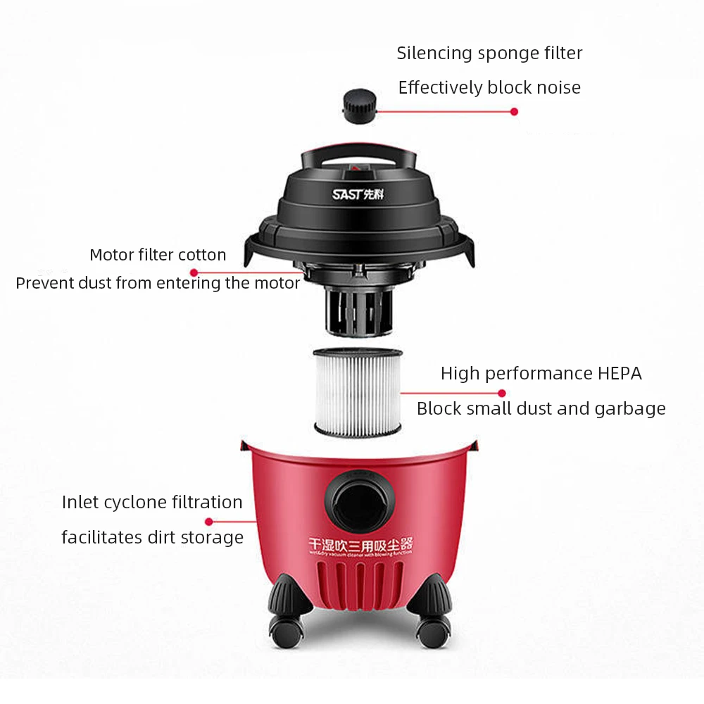 220V 1200W High-power Bucket Dry Wet Blow Vacuum Cleaner Dusting Machine Household Crevice Cleaners Electric Vacuum Cleaner