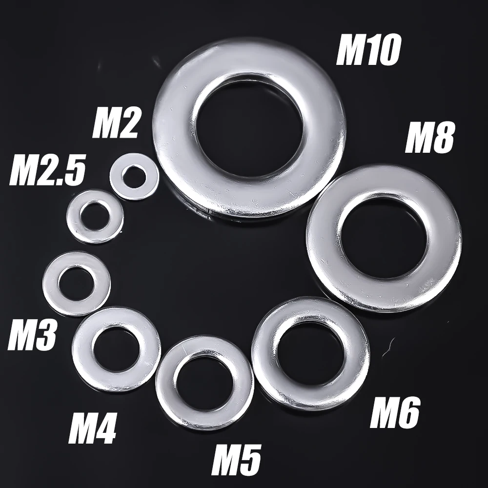 360pcs M2 M3 M4 M5 M6 M8 M10 Stainless Steel Flat Washer Sealing Solid Plain Gaskets Metal Ring Set General Screw Assortment Kit