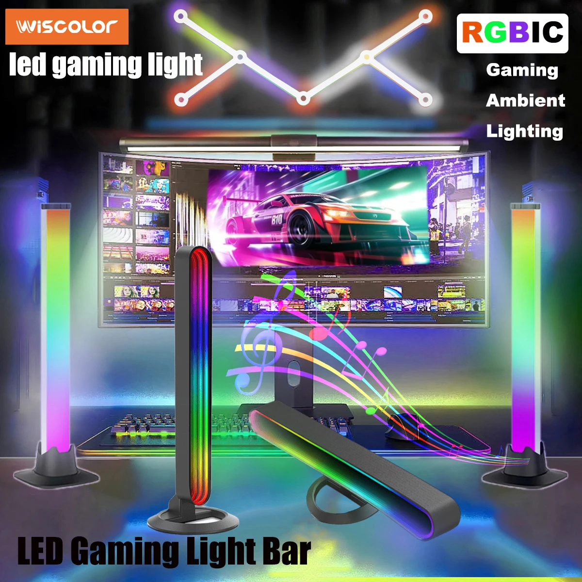 Led Gaming Monitor Desktop Light Bar RGBIC Computer DIY Screen TV Backlight Gaming Ambient Lighting For Game Room Live Streaming