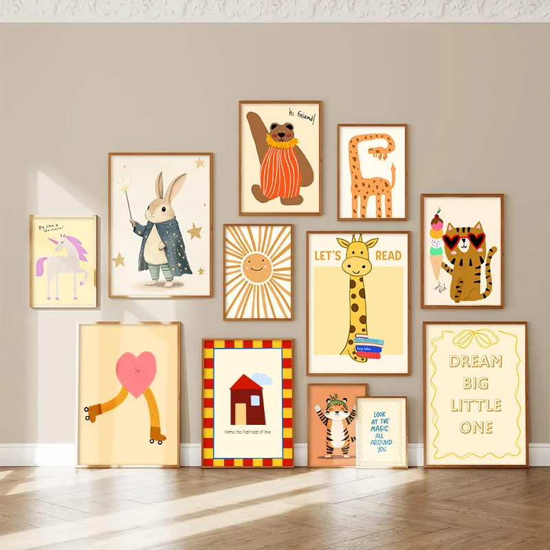 

Nordic-style cartoon children's poster Funny animal illustration wall art Print Kids Room Nursery Home Wall Decor Printing