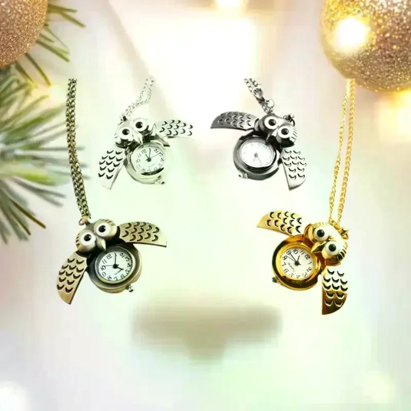 Fashion Vintage Men Women Alloy Retro Owl Shape Clock Pendant Long Necklace Chain Watches Birthday Gifts