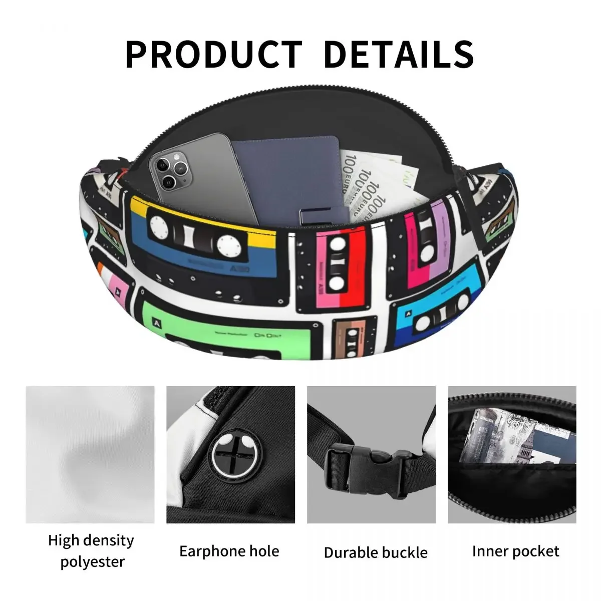 Printed Waist Bags Cassette Vinyl Record Fashion Belt Bags Unisex Travel Fanny Pack Design Banana Packs