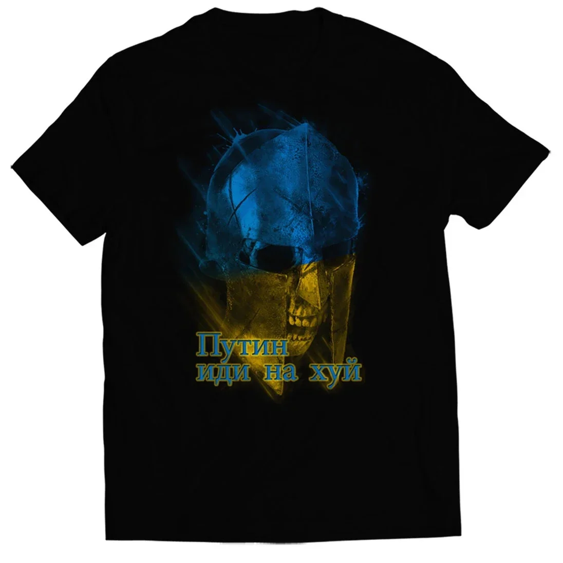 

Ukrainian Flag Ukraine Spartan Warrior Skull T-Shirt 100% Cotton O-Neck Short Sleeve Summer Casual Mens T-shirt Size S-3XL