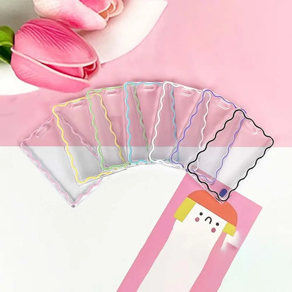 Acrylic Transparent Card Holder Keychain Wave Card Case Keyring Card Sleeve Credit ID Card Holder Students Bus Card Cover