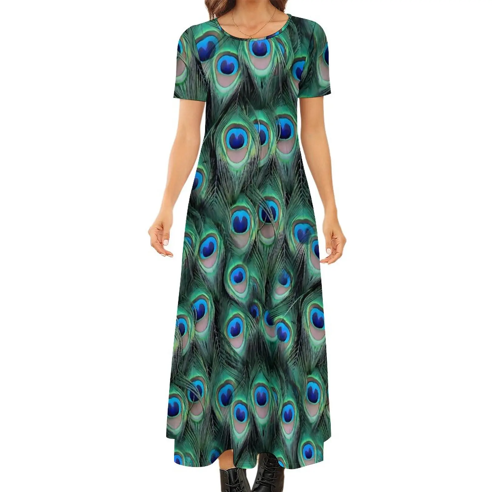 

Colorful Peacock Dress Animal Print Aesthetic Bohemia Long Dresses Women Modern Maxi Dress Gift Idea