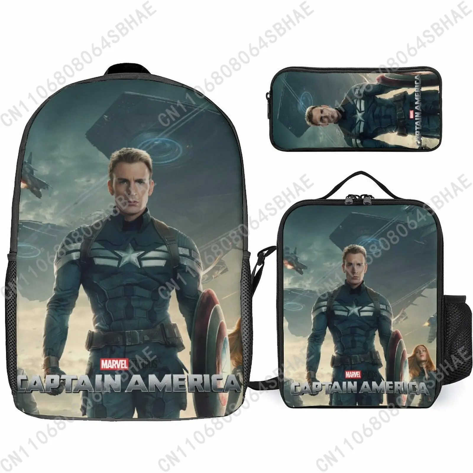

Marvel Captain America School Backpack For Teen Middle High School Students 3Pcs Bookbag Lunch Tote Bag Pencil Pouch Cosplay