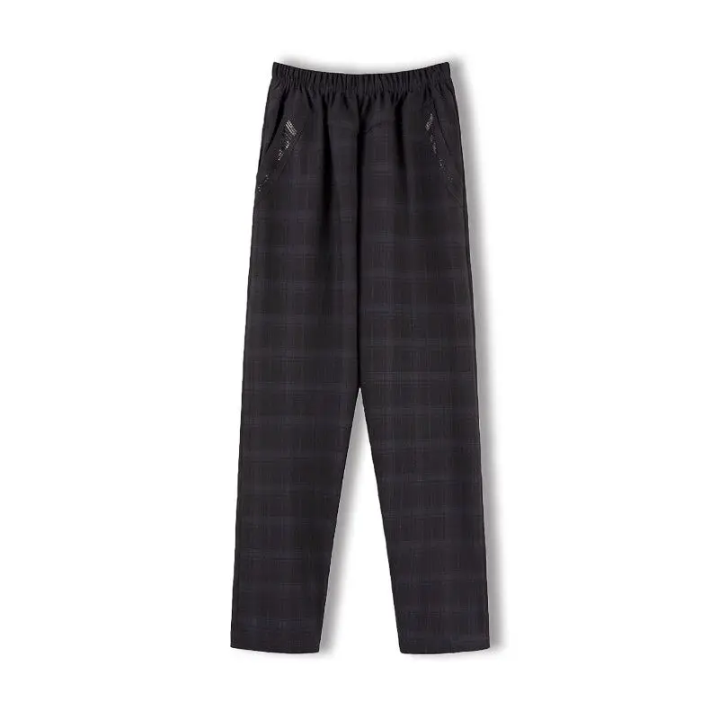 Minimalist New Summer Striped Plaid Women's High Waisted Elastic Diamond Pocket Fashionable Casual Loose Straight Leg Pants