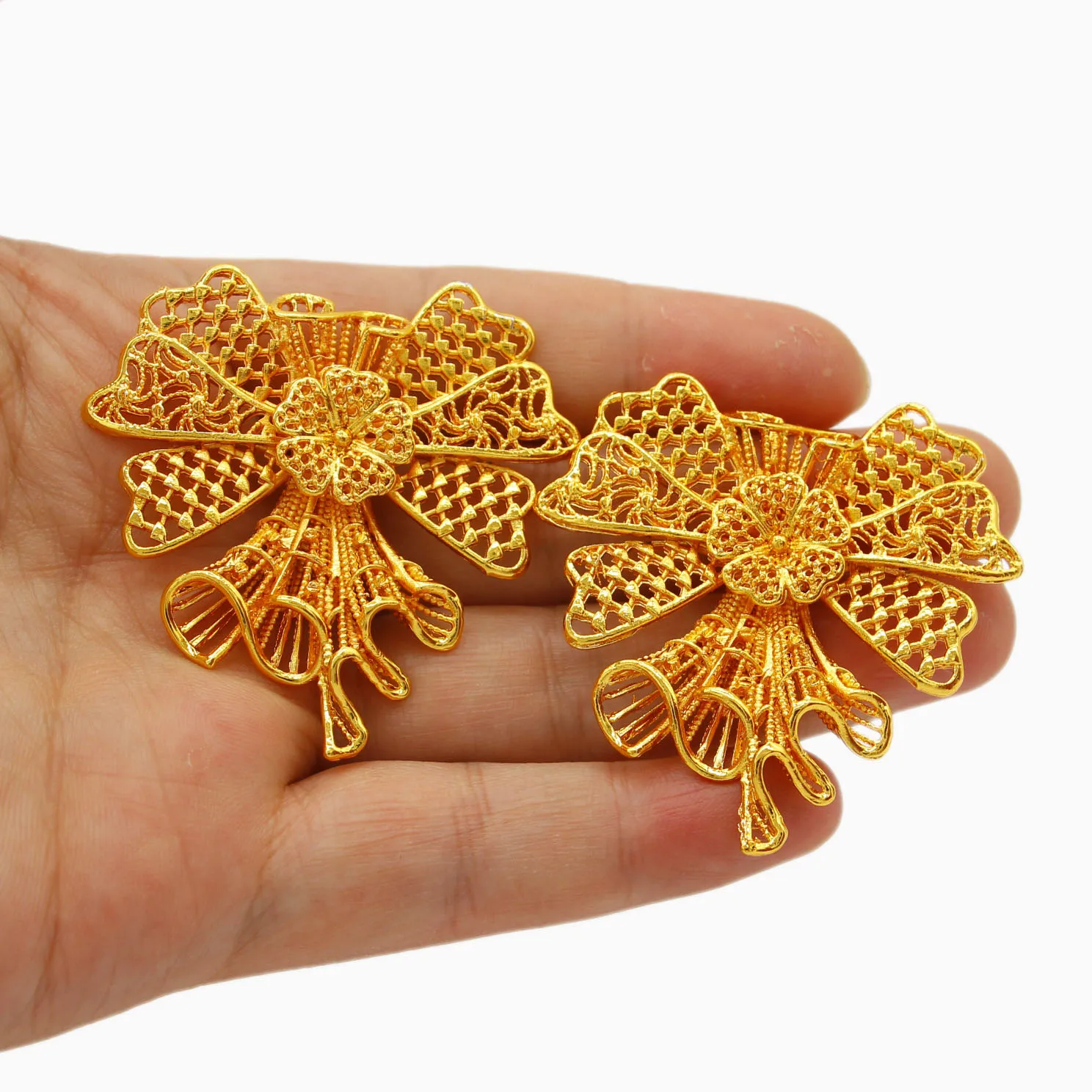 WDZUIAI New Arrival Bright Gold Color Earrings Dubai African Arab French Women Grils Party Luxury Earrings Bridal Charm Jewelry