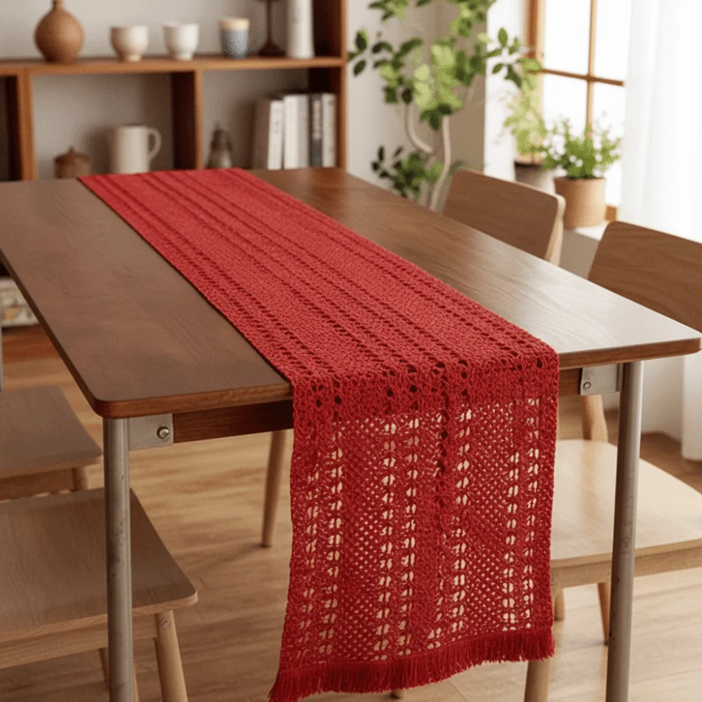 

Traditional Chinese New Year Table Runner Long Strip Vintage Hollowed-out Tassels Runner Elegant Decorative Table Flag