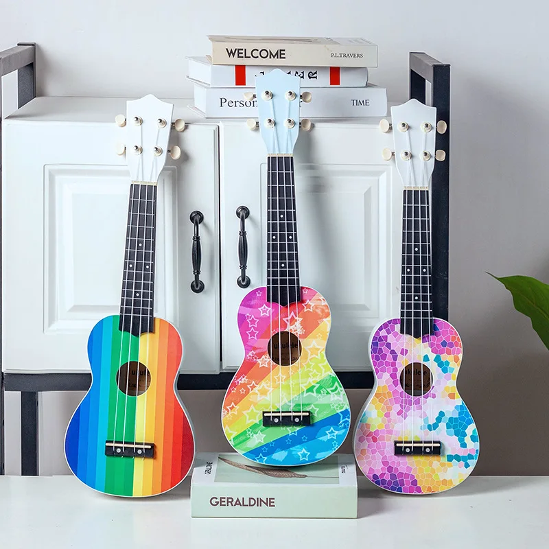 21 Inch Ukulele Basswood Colorful Picture Mini Uke Guitar Ukelele for Beginner Starter Student Ukalalee Accessory Set Kids Gifts