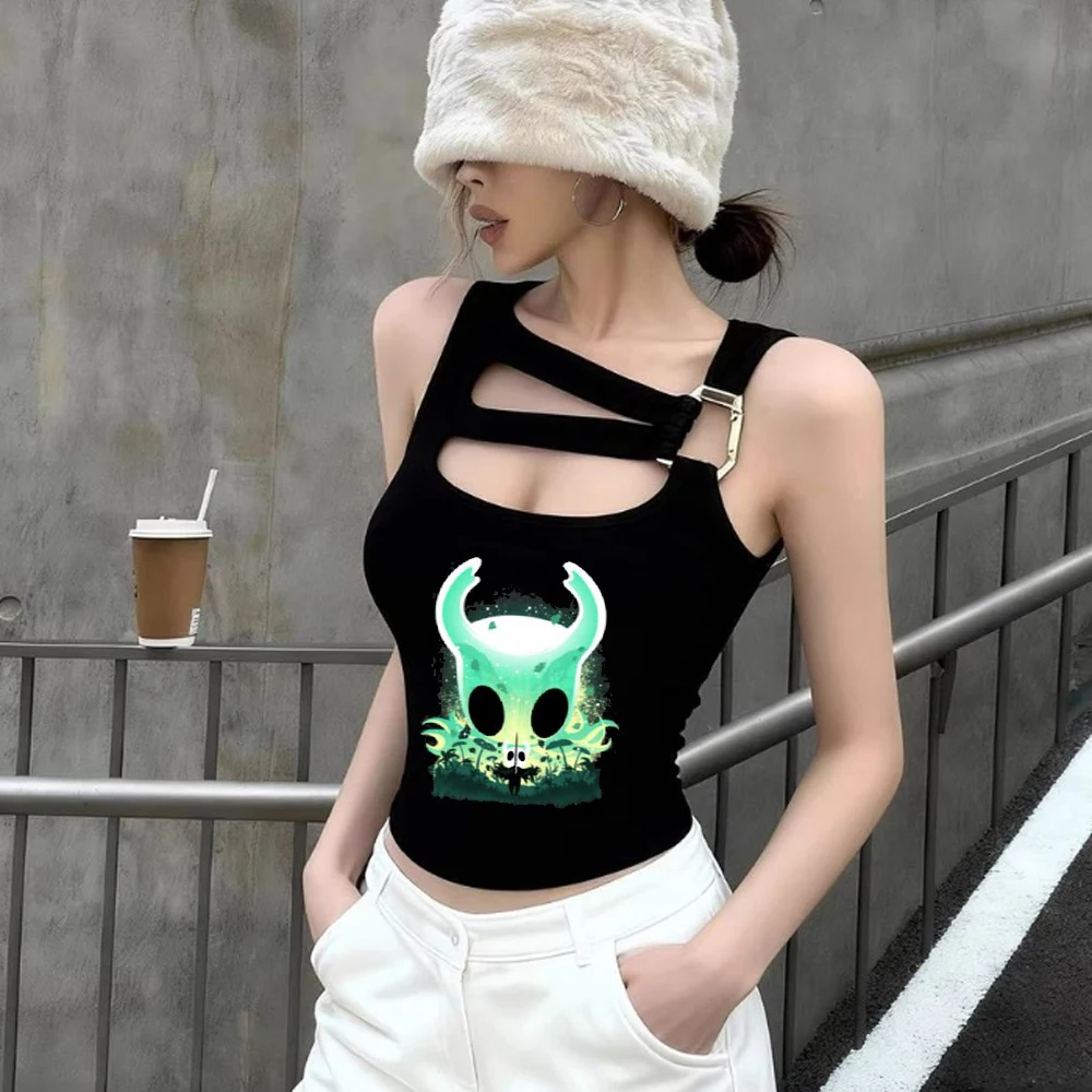 Hollow Knight cropped top girl summer meme baddie emo graphic t-shirt emo cheap goth party alternative
