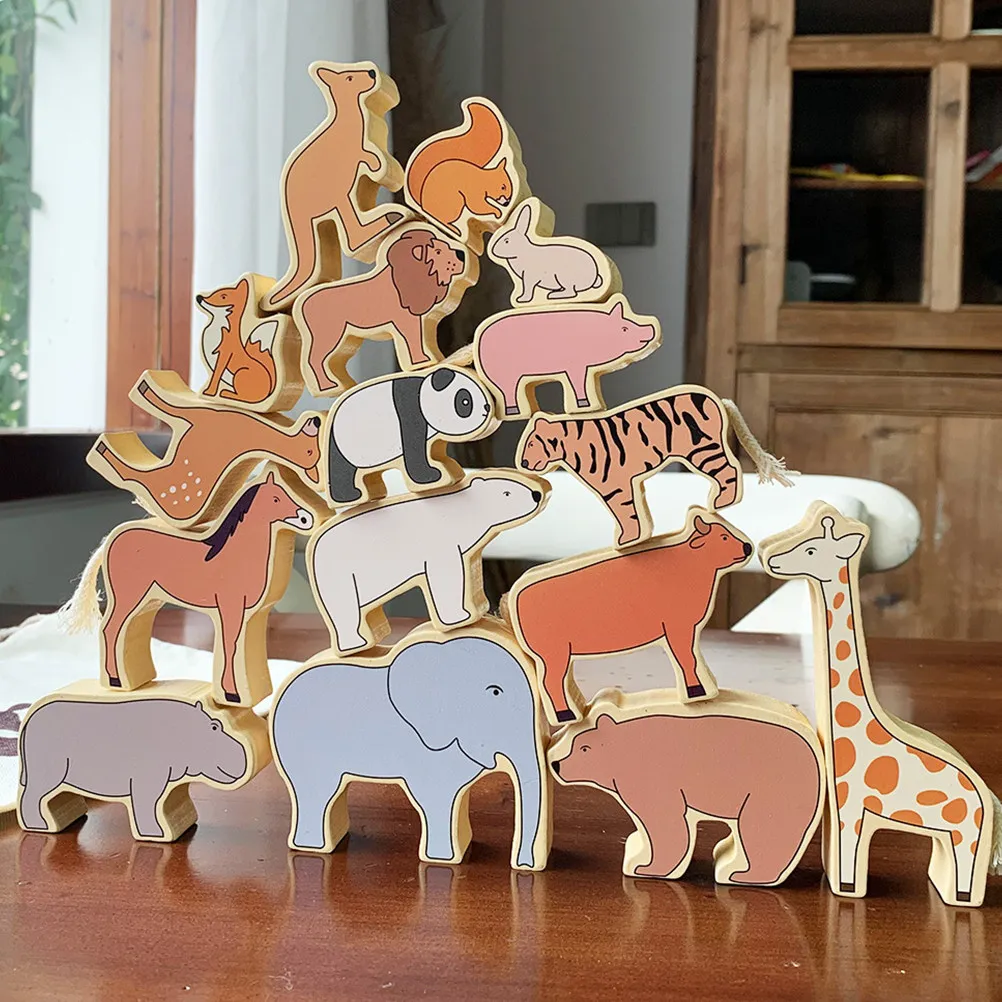 

1Set Animal Zoo Blocks Wooden Stacking Portable Colorful Educational Baby Early Learning Kid Interactive Fun Birthday Gift