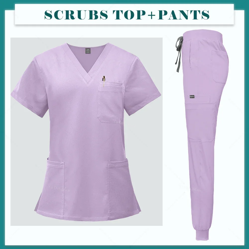 Tute da jogging multicolori uniformi infermieristiche da dottore manica corta con scollo a v top pantaloni tascabili scrub da infermiera Set di vestiti clinici medici