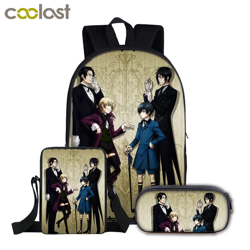 Hip Hop Japan Black Butler 3pcs/set 3D Print 3pcs/Set School Bags Laptop Daypack Backpack Inclined shoulder bag Pencil Case