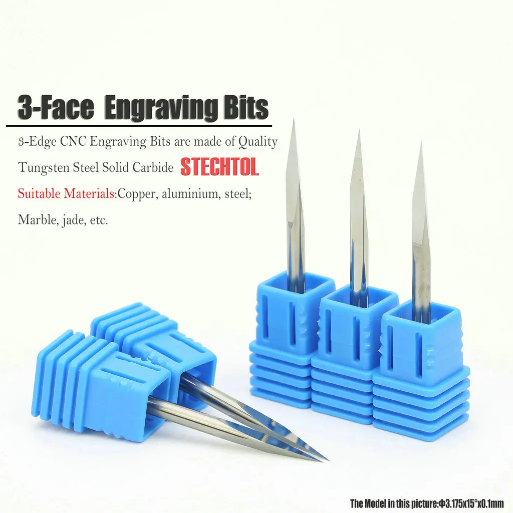 3.175*0.1MM 15 องศา 3-Face เครื่องตัดคาร์ไบด์ PCB CNC Engraving Bits, CNC แกะสลัก Cutters Router Bits เครื่องมือสำหรับไม้โลหะ