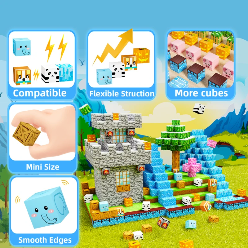 Puzzle z motywem zamku dla chłopców i dziewczynek w wieku 3-6 lat, edukacyjne magnetyczne klocki konstrukcyjne dla dzieci.