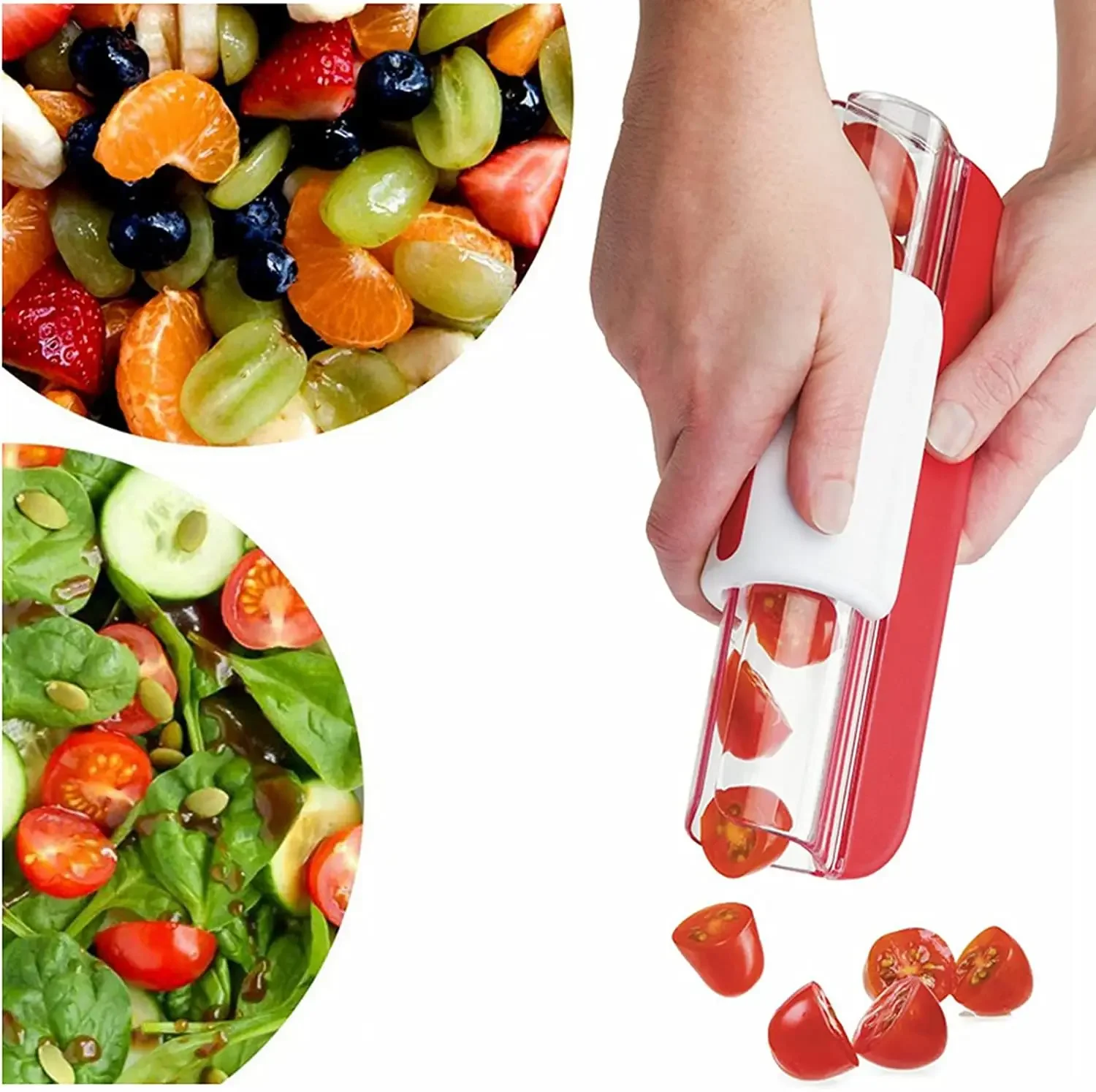 Tomato Grape Cherry Slicer Fruit Vegetable Salad Manual Slicer, Fruit and Vegetable Tool Kitchen Gadget, Progressive Zip Slicer