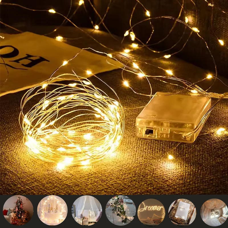 

20/30M Battery Case Copper Wire Lamp LED Festival Gift Packaging Decoration String Light Bouquet Garlands Fairy Wedding Decora