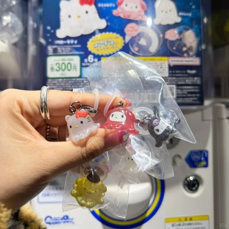 Bandai Sanrio Action Figures Hello Kitty Mymelody Cinnamoroll Purin Kuromi Octopus Shaped Gashapon Key Backpack Hanging Chain