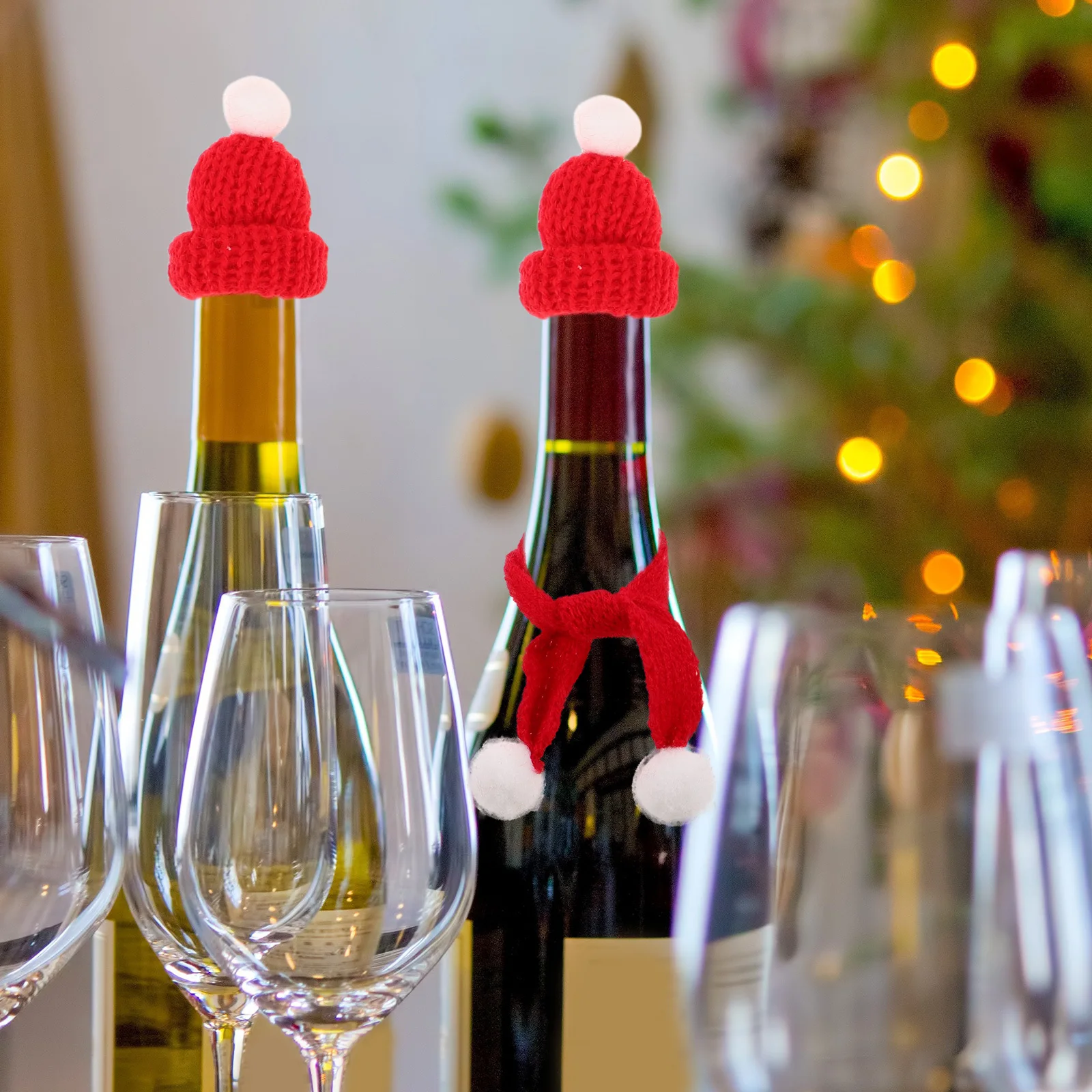 

40Pcs Mini Knitted Christmas Scarves and Hat Set Soft Knit Caps Small Santa Snowman Hat Ornaments Festive Holiday Clothes