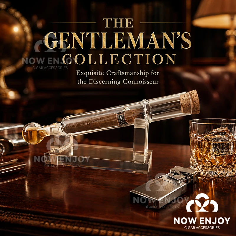 New Glass Cigar Tubes Humidor Set Cigar Flavor Infuser Ball Base & Wooden Plug Acrylic Base Cigar Incense Glass Tube Set