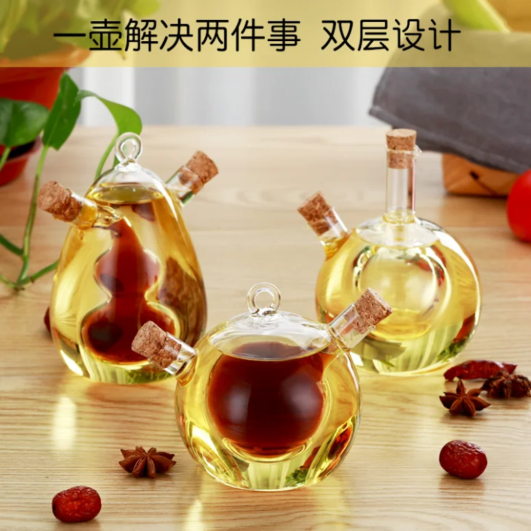 Creative oil bottle dual-purpose glass oil pot 2-in-1 cruet bottle soy sauce vinegar seasoning bottle oil