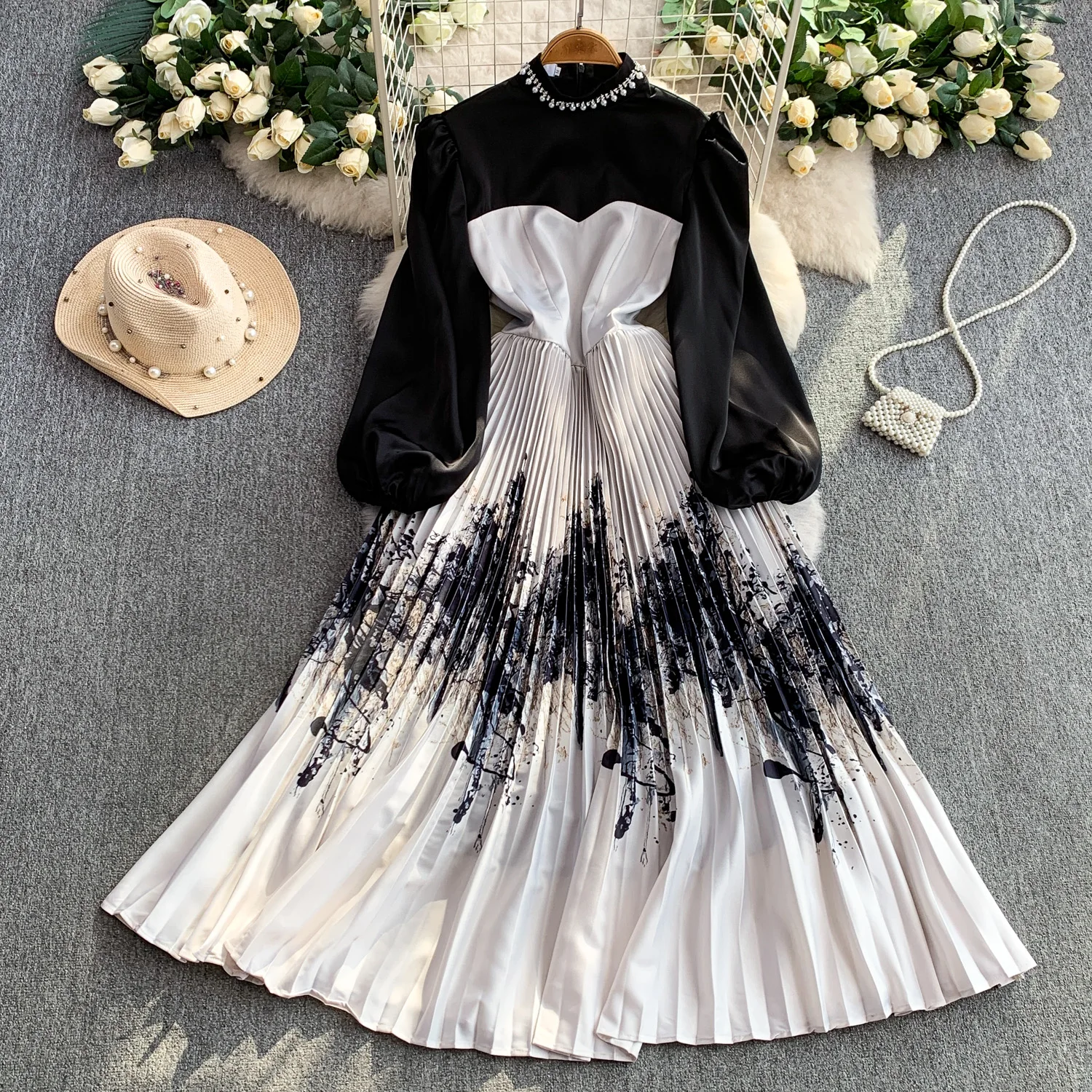 

Шикарное винтажное платье трапециевидной формы с рюшами и длинными рукавами, элегантное сказочное корейское модное осеннее вечернее женское платье