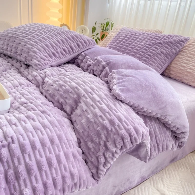 

New Rabbit Velvet Milk Single Product Quilt Cover Thickened Warm Solid Duvet Bedding for Double Use in Autumn/ Winter 220x240