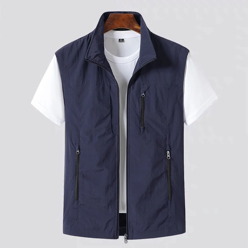 Spring Summer Fishing Waistcoats For Man Outdoor Casual Photography Hiking Vest Stand Collar Quick Drying Waterproof Vest Men