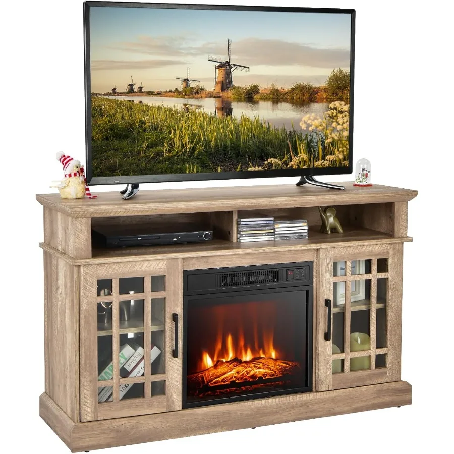 

Electric Fireplace TV Stand Up to 55 Inches 48 Inch TV Stand w/Heater Remote and Storage Overheat Protection Wooden Entertainme