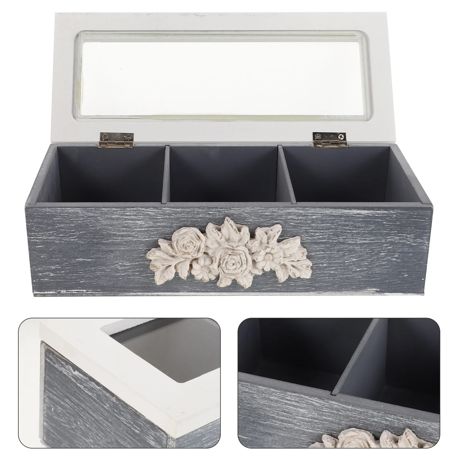 

3 Slots Wooden Box Clear Lid Large Capacity Storage Organizer For Necklaces Rings Earrings Trinkets Keepsakes Drawer Jewelry