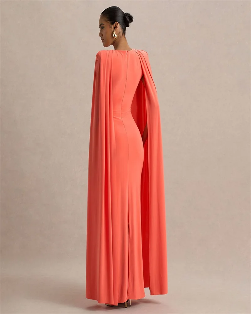 فستان برتقالي كيب ملفوف للحفلات الراقصة أزرق كحلي أبيض بأكمام طويلة غمد طويل لحفلات الزفاف الخريف رداء رسمي لحفلات الزفاف وأعياد الميلاد