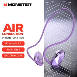 Monster Arena Free-Air Conduction Headphones, sem fio, Bluetooth 5.3, cancelamento de ruído, ganchos com microfone, IPX5, ENC, esportes