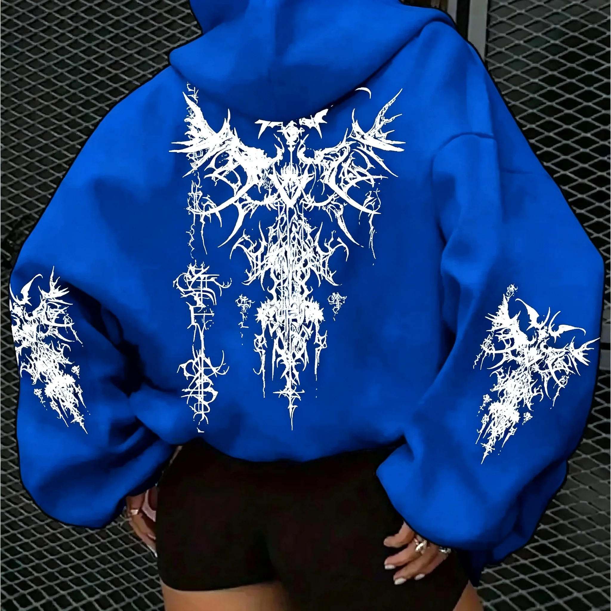 Amerikanischer Gothic-Kapuzenpullover für Damen, ideal für Herbst und Winter, neu, lässig und modisch, geeignet für Damen- und Herrenmode im Streetstyle. – Detail 15