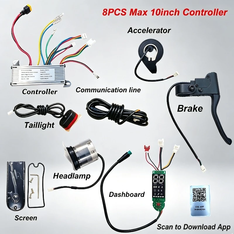 

Original 8PCS 350W 36V 17A Bluetooth Controller Set for 10" E-Scooter, Tuya APP, Fit FOSTON/X-Play/DIGMA, Max Speed 40km/h