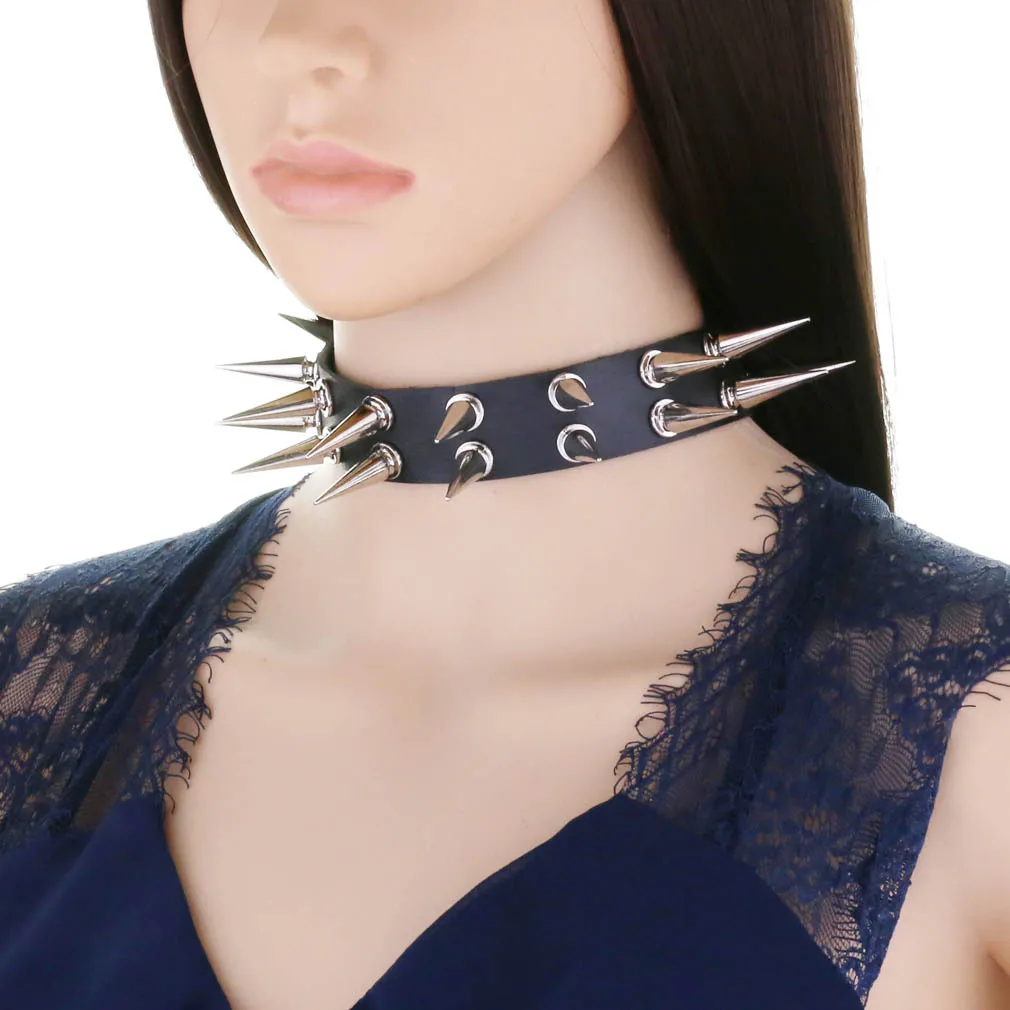 New Emo Spike Choker Punk Collar Female Women Men Black Leather Studded Rivets Chocker Necklace Goth Jewelry Gothic Accessories