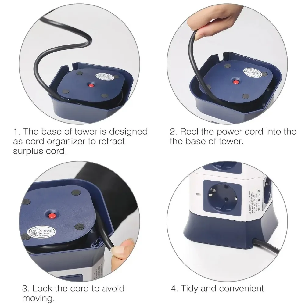 Melery Tower Steckdosen leiste vertikale Steckdosen EU-Steckdosen USB-Anschlüsse individuell Schalter 1,8 m einziehbares Verlängerung kabel