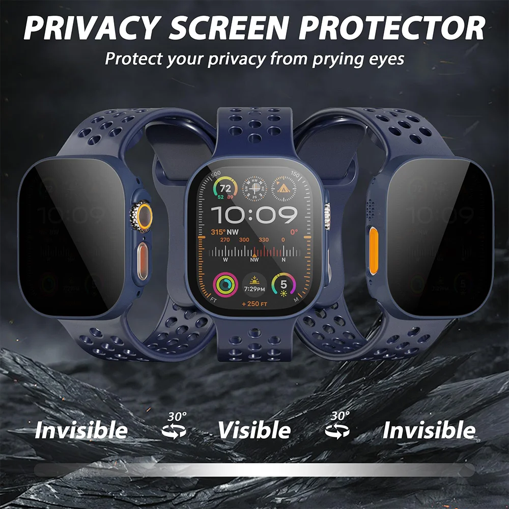 Privacy Tempered Glass+ case for Apple Watch ultra 49mm Anti-Spy Screen Protector Cover iWatch series  Ultra 2 49 mm Accessories