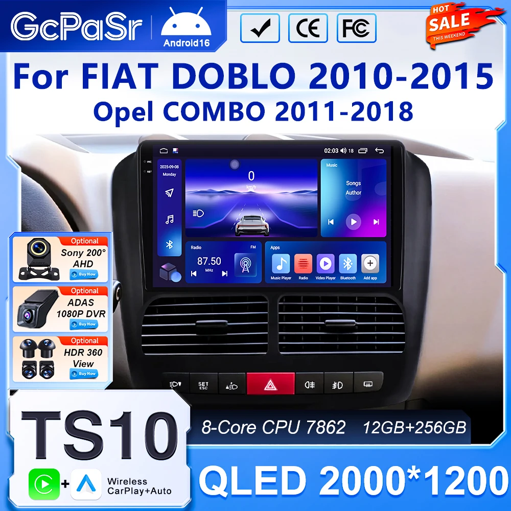 Car Radio For FIAT DOBLO 2010-2015/COMBO 2011-2018 Carplay Android Auto Stereo Multimedia Player AI Voice 5G WIFI Player Screen