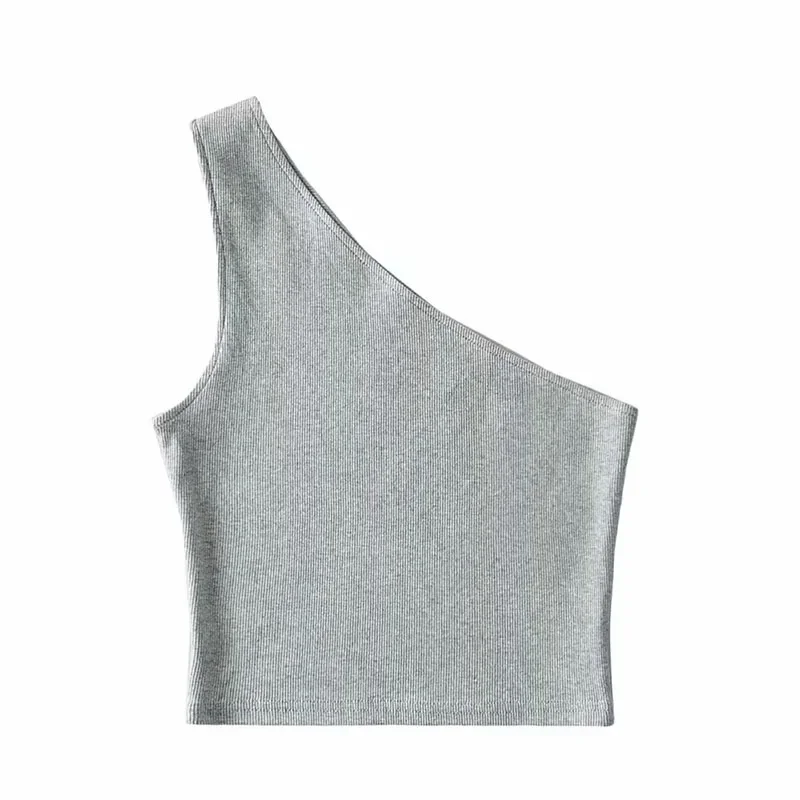 One Shoulder Cropped Tanks Top Women Summer Sleeveless Tanks Camis Sexy Oblique Collar Elastic Corset Slim Crop Tops Tube Lady image 5
