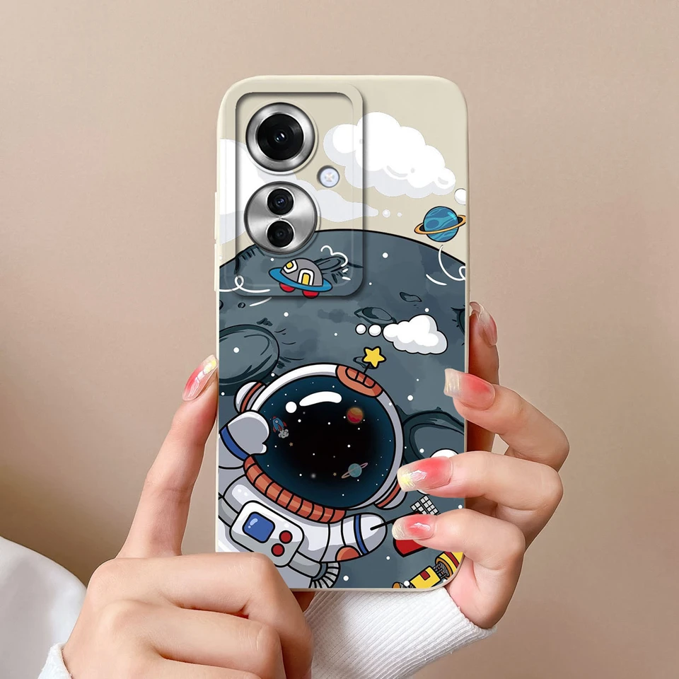 Case For Oppo Reno 11F F25 Pro 5G Lovely Cat Astronaut Couple Liquid Anti-Fingerprint Anti-drop Cover For Oppo Reno11 F Funda
