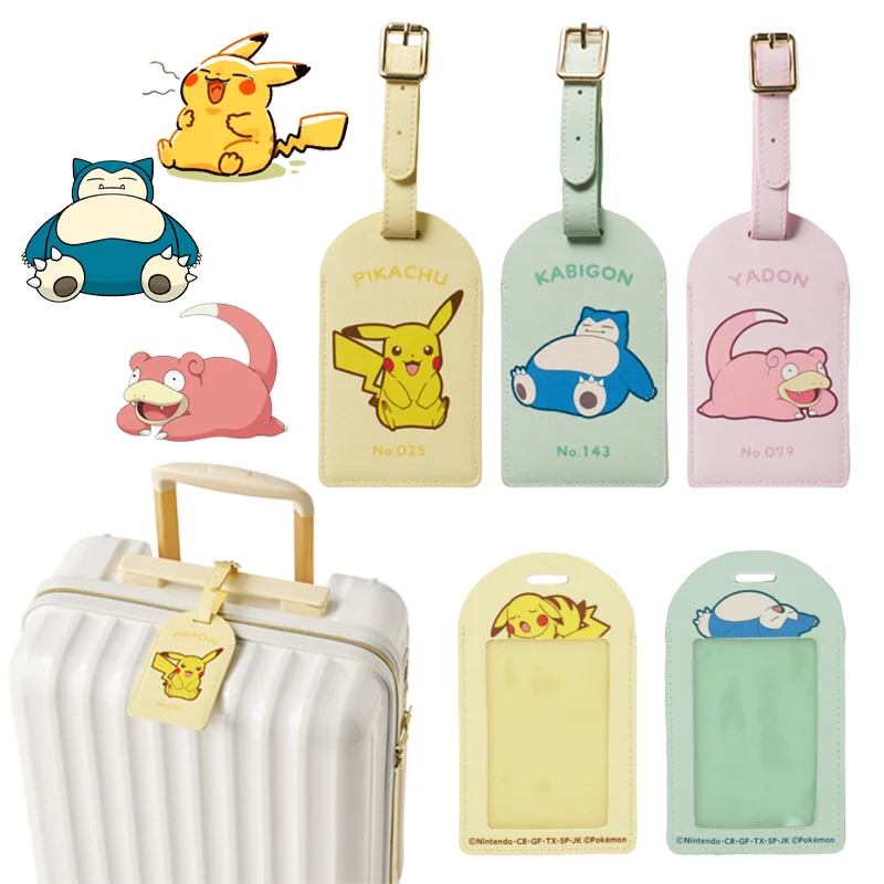 

Pikachu Snorlax Luggage Tag Fashion PU Leather Travel Accessories Label Portable Suitcase ID Address Holder Baggage Tags Gifts