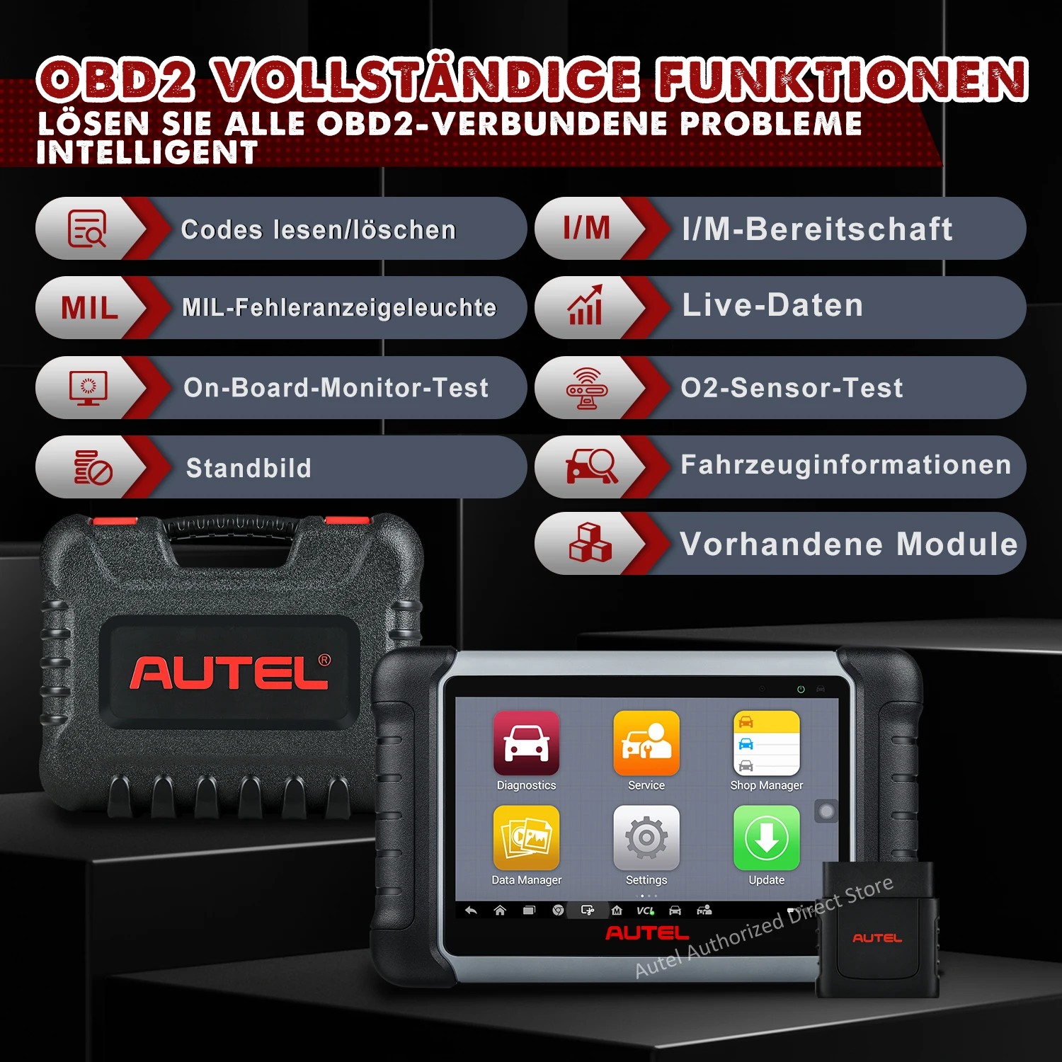 Autel MaxiCOM MK808BT PRO Kabelloses OBD2-Diagnosegerät, Kfz-Scanner, Diagnose aller Systeme, 3000+ Tests, PK MK900BT MK808S – Detail 12