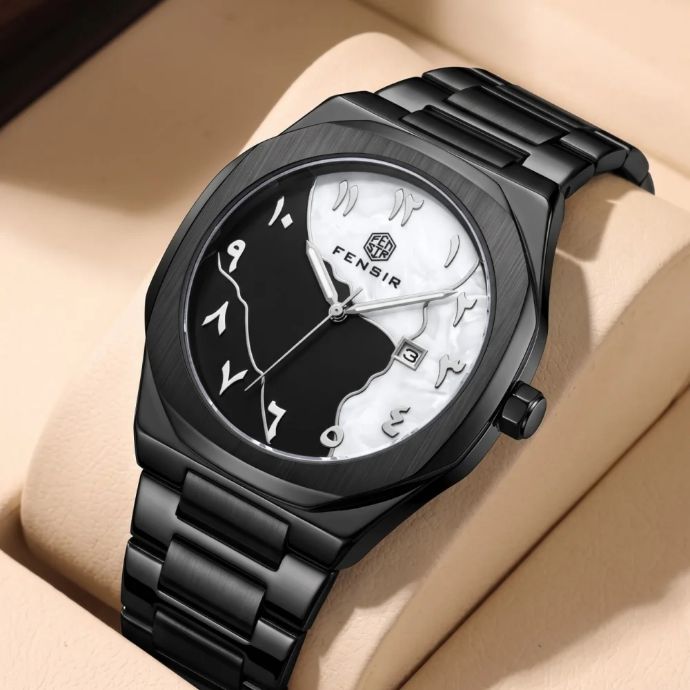 Personalized Punk-Style Men's Octagonal Quartz Watch, Butterfly Clasp Steel Band, Calendar Display, Luminous Waterproof, Light Luxury Trendy Men's Fashion Wristwatch, the Best Gift for Him
