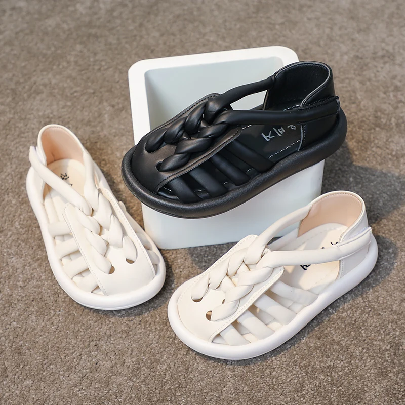 

Boys Girls Leather Cage Sandals 2025 New Summer Toddler Beach Shoes Soft Sole Quick Dry Kids School Outdoor Play Footwear Age5-8