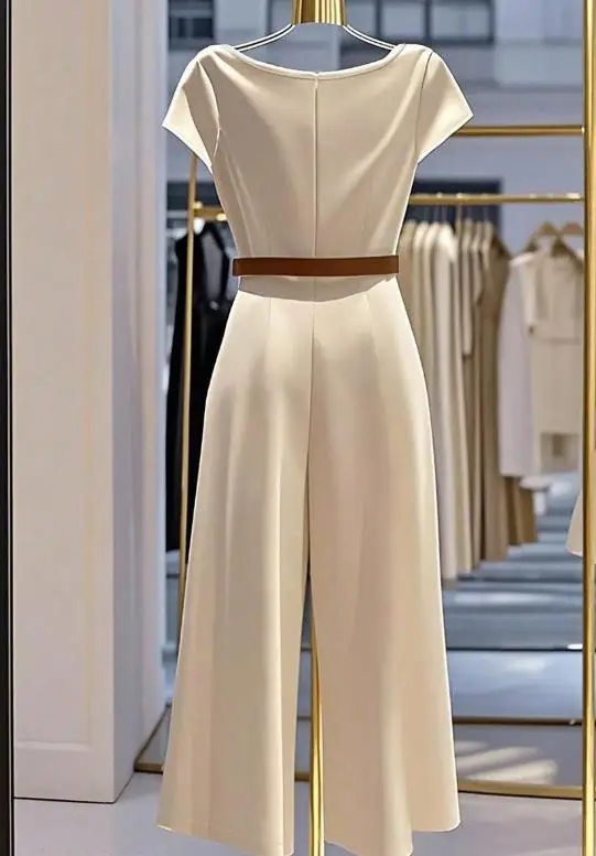 Jumpsuit Satin Elegan untuk Wanita dengan Kerah Lipat Kaki Lebar Romper Kasual Modis