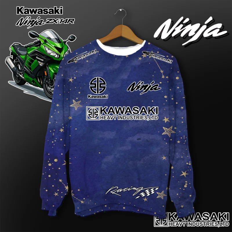 كاواساكي دراجة نارية سباق فريق الرجال تي شيرت طويل الأكمام ربيع الخريف بلايز الشارع الكتابة على الجدران الملابس العصرية نمط ريت #2